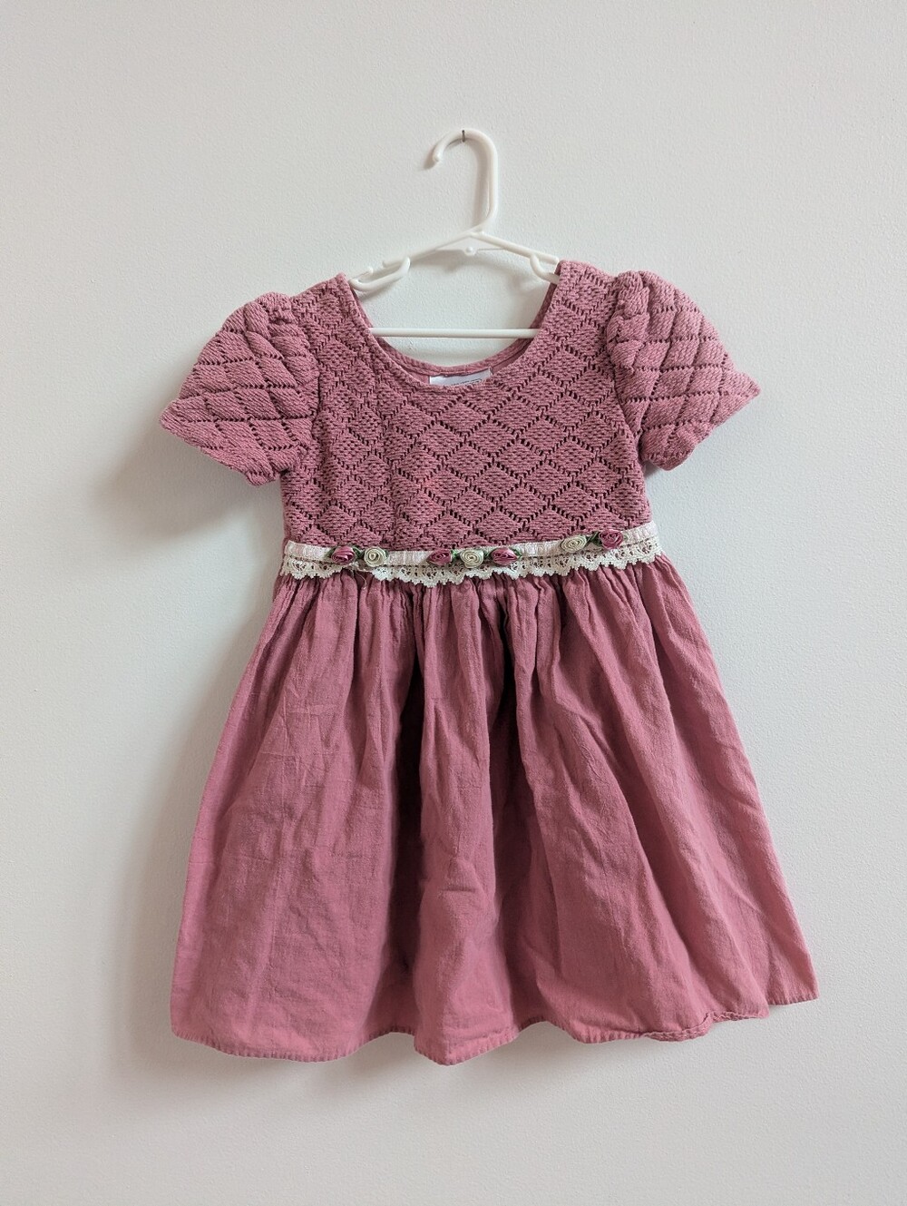 Vtg 90s Bonnie Jean Dress 4T Mauve Rosette Girly